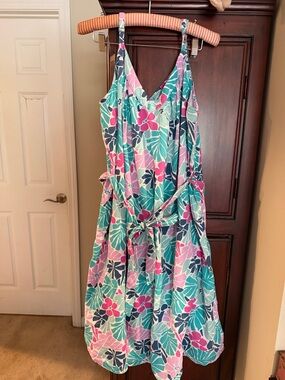 GAP Floral V-Neck Tie-Waist Sundress in Teal, Pink & Navy